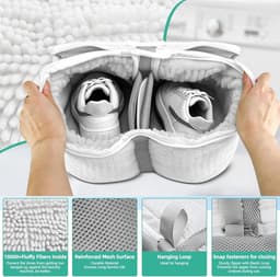 Schoenwaszak XL, 2-in-1 schoenwaszak, wasmachine, waszak voor schoenen en sneakers met extra reinigingsvak voor zolen, schoenwaszak voor schoenen, wasnet, verstevigde ritssluiting (wit) — thumbnail 3