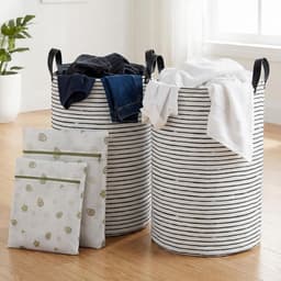 Vouwbare Wasmanden Set met 2 Waszakken, Waterdicht Canvas voor Kleding en Beddengoed, Ideaal voor Badkamer en Slaapkamer — thumbnail 4