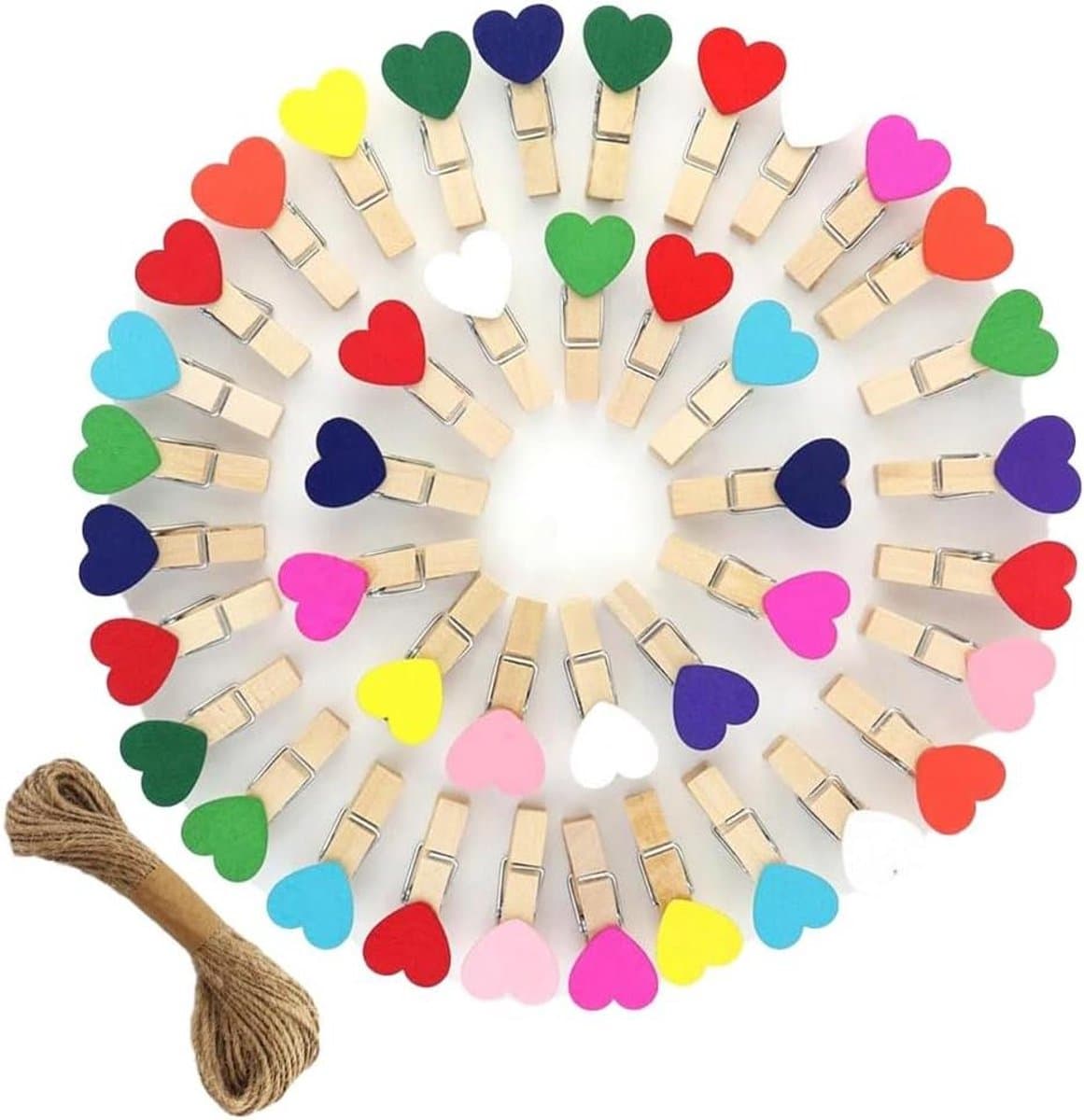 Houten Wasknijpers - Mini Fotoklemmen - Foto's Ophangen - Hartvormig Design - 80 Stuks - Veelkleurig — afbeelding 1