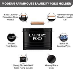Waspods Houder - Opbergblik - Wasruimte Organisatie - Modern Boerderij Design - Houdt 81 Stuks - Zwart — thumbnail 4