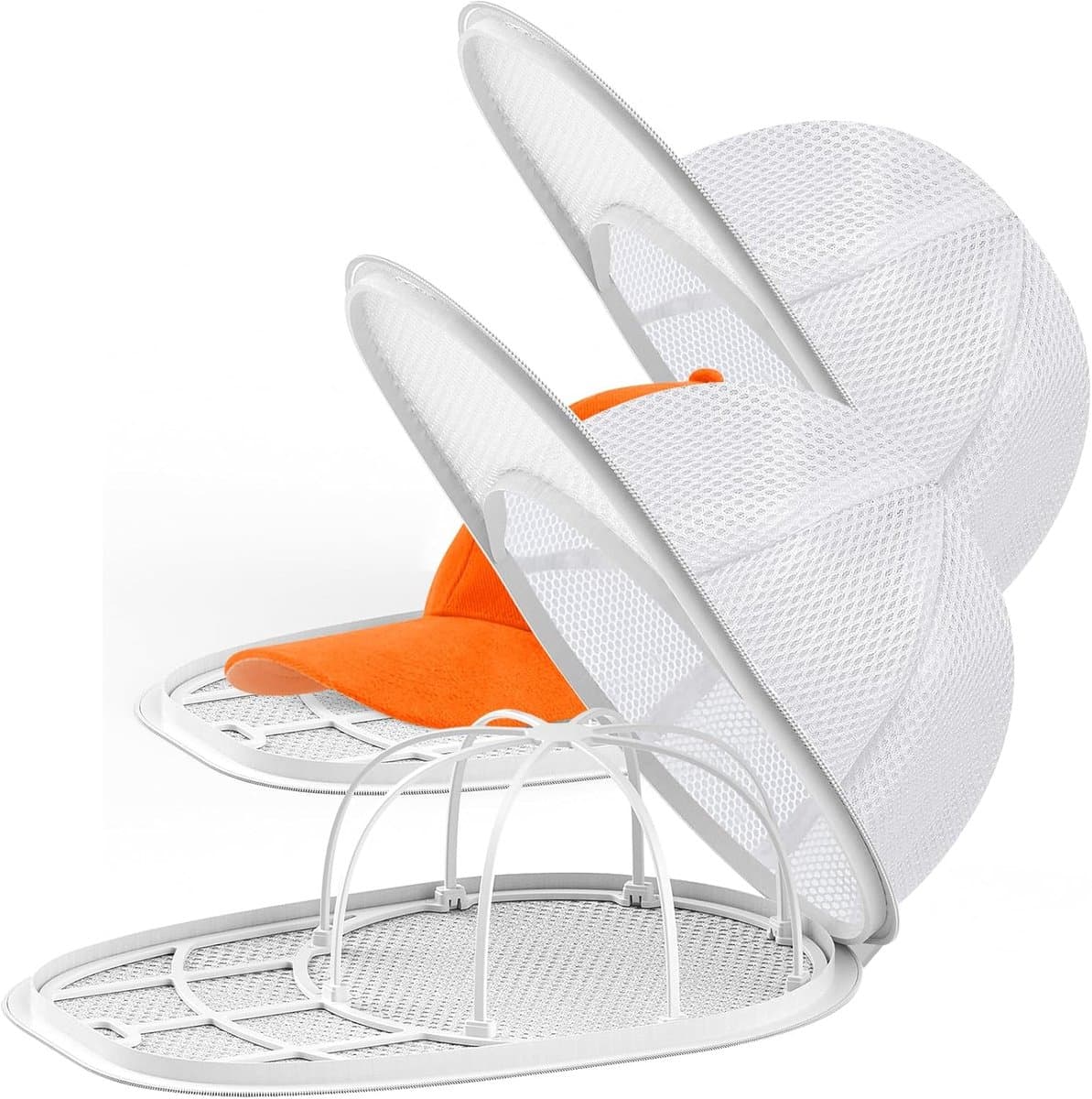 Pettenwasser voor de wasmachine – Pettenreiniger voor baseballcaps met frame en wasnetje - 2-pack - wit — afbeelding 1