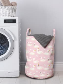 ABAKUHAUS Swans waszak, Blush Tone King Waterfowl, wasmand met handvatten, trekkoordafsluiting voor wasserettes, lichtroze crème — thumbnail 3