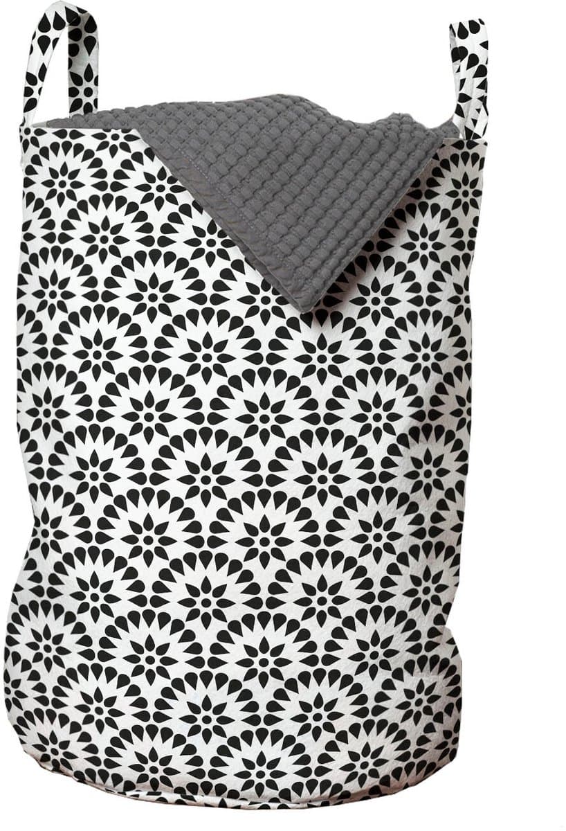 ABAKUHAUS abstracte waszak, monotone ronde lakens, wasmand met handgrepen, trekkoordsluiting voor wasserettes, antracietgrijs en wit — afbeelding 1