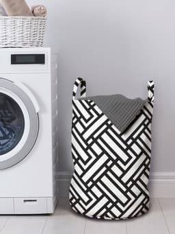 ABAKUHAUS zwart-witte waszak, strepenpatroon, wasmand met handvatten, trekkoord voor wasserettes, zwart en wit — thumbnail 3