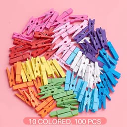 Houten Klemmen - Kleine Knijpers - Foto's Ophangen - Regenboog Kleuren - 100 Stuks - Meerkleurig — thumbnail 5