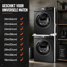 Wasmachine Stapelkit - Droger Stapelrek - Verstelbaar Wasmachine Verbindingsframe - Wit - Geschikt Voor 24 Tot 29 Inch Wasmachine En Droger — thumbnail 4