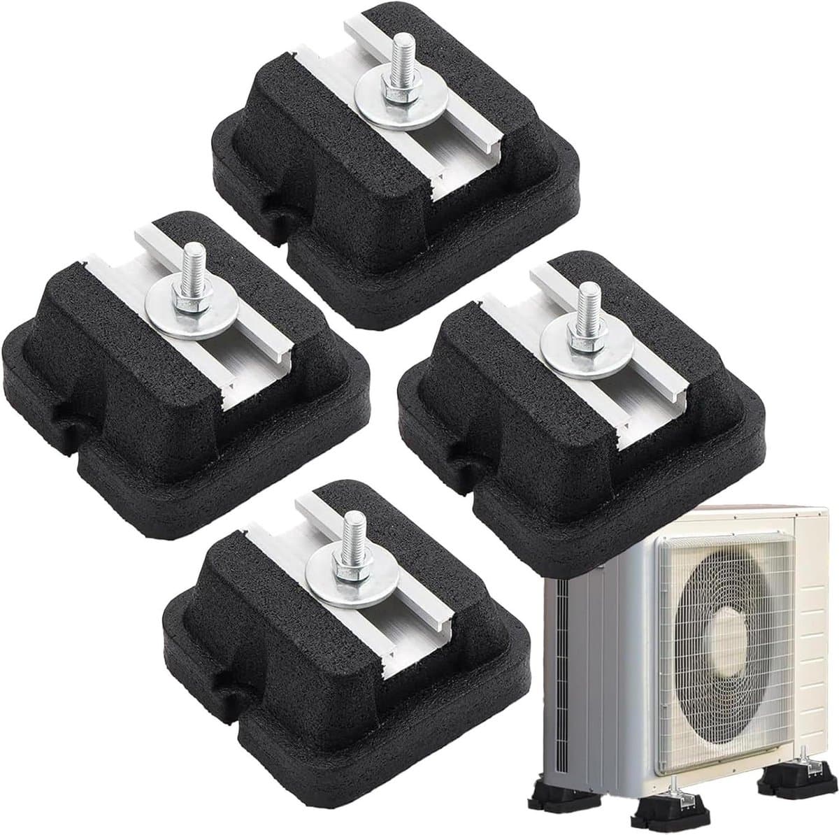 Airco Montageplaten - Warmtepomp Ondersteuning - Trillingen Dempen - Set Van Vier - 13x10x6cm - Zwart — afbeelding 1