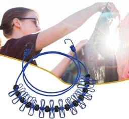 Reiswaslijn - Draagbare drooglijn - Kleding Drogen - Winddicht Antislip - 3.7 Meter - Blauw — thumbnail 4
