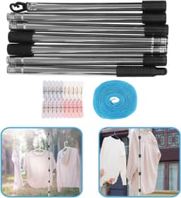 Waslijn Set - Draagbare Droger - Buiten Kleding Drogen - Winddichte Clips - 250 cm - Zilver — thumbnail 5