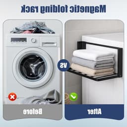 Uitbreidbaar Droogrek voor Wasmachine 40.5 x 25 cm - Magnetisch Organizer voor Handdoeken, Kleding en Vuilwas, Zwart — thumbnail 2