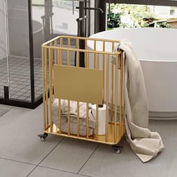 Rollende wasmand op wielen, smalle draadmand voor wasruimte, grote opbergmand voor yogamatten en kleding, 50 x 30 x 57 cm — thumbnail 1