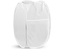 Ulisem - Wasmand - 70 liter opvouwbaar - 37x37x57 cm - Met zijvak - Wit - Polyester mesh materiaal - Ademend en duurzaam - Verstevigde handvatten - Draagbaar en ruimtebesparend - Geschikt voor thuis, reizen en slaapzaal