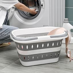 Opvouwbare plastic wasmand – Drievoudig opvouwbaar – Inklapbaar – Pop-up opbergmand – Met ventilatiegaten – Ruimtebesparend – Geschikt voor slaapkamer, woonkamer en algemeen gebruik – 28,3 x 20 x 15 cm – Grijs — thumbnail 5