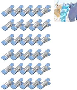 30-stuks Wasknijpers - Droogklemmen zonder resten - Roestvrijstalen wasknijpers - Sluitklemmen - Sokklemmen - Dekenklemmen - 5,5 x 2,5 cm - Multifunctioneel - Draagbaar - Geschikt voor thuis, keuken, kleding, snackzakjes en handdoeken - Blauw — thumbnail 1