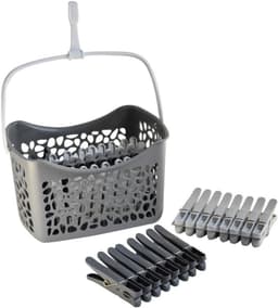 Wasknijpers Mand - Kledingknijpers - Kleding Drogen - 100% Recyclebaar Plastic - 14 cm Hoog - Grijs Wit — thumbnail 1