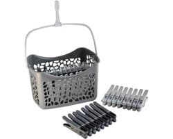 Wasknijpers Mand - Kledingknijpers - Kleding Drogen - 100% Recyclebaar Plastic - 14 cm Hoog - Grijs Wit