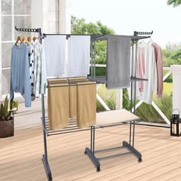 Droogrek Toren - Wasdroger Uittrekbaar - Kleding Drogen - Opvouwbare Vleugels - 75-132cm Breed - Grijs — thumbnail 3