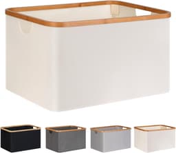 Opvouwbare wasmand – 45x30x22 cm, bamboevezel, badkamer/slaapkamer (beige) — thumbnail 1