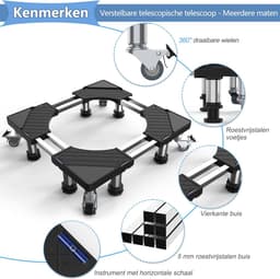 Wasmachine Onderstel - Apparaat Verhoger Onderstel met Wielen - Huishoudelijke Apparaten Verplaatsen - Verstelbaar met 8 Poten en Wielen — thumbnail 4