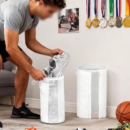 Schoenenwasmachinezakken voor droger en wasmachine, herbruikbare waszak voor sneakers, tennisschoenen en sportkleding, zachte vezels, 360° reiniging (wit) — thumbnail 2
