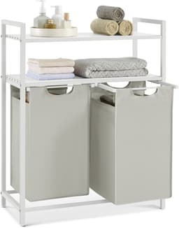 VASAGLE - Wasmand - Wassorteerder - 2 Vakken - 2 Planken - Uittrekbare en Afneembare Waszak - 92 L — thumbnail 1