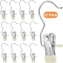 12 stuks roestvrijstalen schoenhangers, stevige wasknijpers voor in de kast, om sokken, broeken, handtassen, handdoeken en hoeden op te hangen. Draagbare cliphangers voor op reis en om spullen op te bergen. Beige. — thumbnail 1