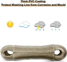 Waslijn met stalen kern - Wasrek touw - Kleding drogen - Robuuste kunststof met PVC - 50 meter - Wit — thumbnail 5