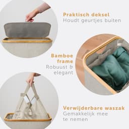Blumtal Wasmand 150L - Wasmand met 3 uitneembare waszakkken - Wasmand met 3 vakken - Smalle wasmand - Flesverzamelaar - Wasmand met deksel - Beige — thumbnail 5