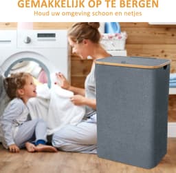 CALIYO Wasmand - Wassorteerder - Wasmand met Deksel - 69×43.5×32.5cm Nis Wasbox - Opvouwbare Mand Vuile Was - 100L - Grijs — thumbnail 2