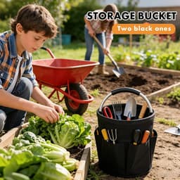 2-delig, inklapbaar, 17 liter, huishoudhulp met 6 vakken, van 600D Oxford, trapmand, trapmand voor tuin, outdoor en winkelen, draagbare opbergmand, zwart — thumbnail 3