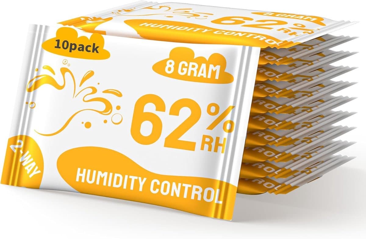 2-weg vochtregulering, 62% luchtvochtigheid terpenen & aromabescherming, 8 g vochtregelaar voor het bewaren van kruiden beschermt tot 28 g - 10 stuks — afbeelding 1