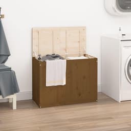 Wasmand van grenenhout, 88,5 x 44 x 66 cm, wasmand met 2 vakken en gasveer, wasmand voor badkamer, slaapkamer — thumbnail 1
