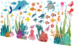 1set Zelfklevende Wanddecoratie Zeewereld Dieren Muurstickers Voor Kinderkamer Slaapkamer Feestdecoratie — thumbnail 1