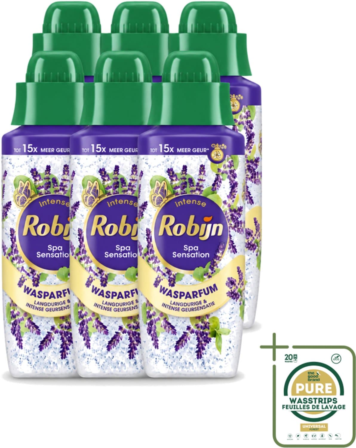 6 x Robijn – Wasparfum – Intense Spa Sensation – 342 ml - Wasstrips - Wasparfum - Wasparfum Spa - Geur - Geurparlletjes - Wasmiddel — afbeelding 1