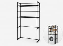 Nexxt Wasmachinerek met Opbergruimte en Verwijderbare Haken - 72 x 26 x 162 cm - Zwart - Carbonstaal — thumbnail 3