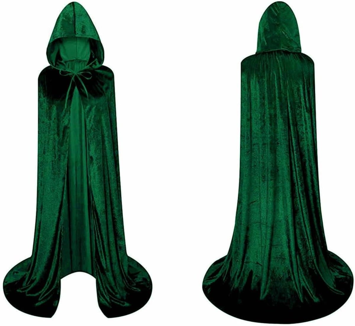 Cape met Kap van Fluweel, Middeleeuws, Heksenkostuum, Vampier, Prinses, Carnaval, Halloween, voor Dames en Heren (Groen, 90 cm) — afbeelding 1