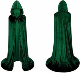 Cape met Kap van Fluweel, Middeleeuws, Heksenkostuum, Vampier, Prinses, Carnaval, Halloween, voor Dames en Heren (Groen, 90 cm) — thumbnail 1