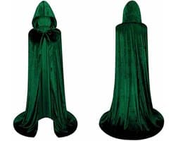 Cape met Kap van Fluweel, Middeleeuws, Heksenkostuum, Vampier, Prinses, Carnaval, Halloween, voor Dames en Heren (Groen, 90 cm)