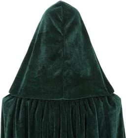 Cape met Kap van Fluweel, Middeleeuws, Heksenkostuum, Vampier, Prinses, Carnaval, Halloween, voor Dames en Heren (Groen, 90 cm) — thumbnail 5