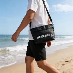 tas, 4 liter, zwart, strand- en zwemtas, IPX4, met verstelbare schouderriem, waterdichte ritssluiting voor optimale bescherming, ideaal voor watersport, wandelen en reizen — thumbnail 3