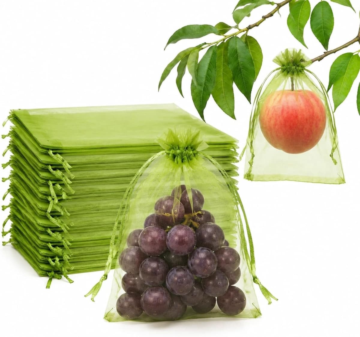 Druivenzakjes - Groen - 15 x 10 cm - Organza met Trekkoordsluiting - Voor Kleine Fruitsoorten — afbeelding 1