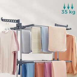 4-laags opvouwbaar vleugel-droogrek 63,5×128×173 cm grijs, verrijdbaar met wielen, opvouwbaar voor ruimtebesparing, hoog draagvermogen 35 kg, geschikt voor binnen- en buitengebruik, balkon/terras/wasruimte/gang — thumbnail 2