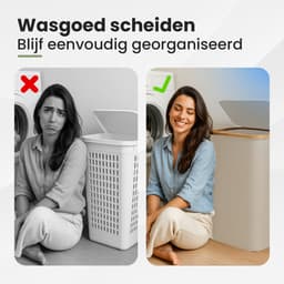 Nince Wasmand - 1 Vak - 100L - Met Deksel - Wassorteerder - Uitneembare Waszakken - Bamboe - Opvouwbaar - Beige — thumbnail 3