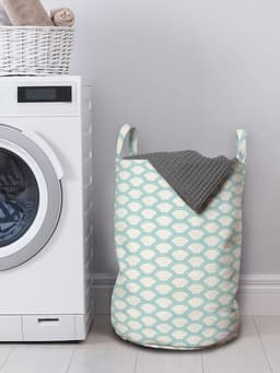 ABAKUHAUS Witte waszak, eenvoudige maritieme stijl, wasmand met handgrepen en trekkoordsluiting voor wasserettes, 33 cm breed x 49 cm hoog, turkoois-crème — thumbnail 2