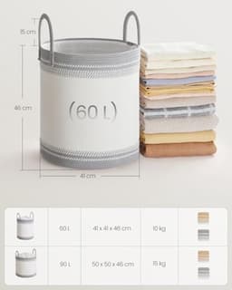 PromoHome Opbergmand voor Wasgoed met Trekkoord - 60 Liter Duifgrijs — thumbnail 2