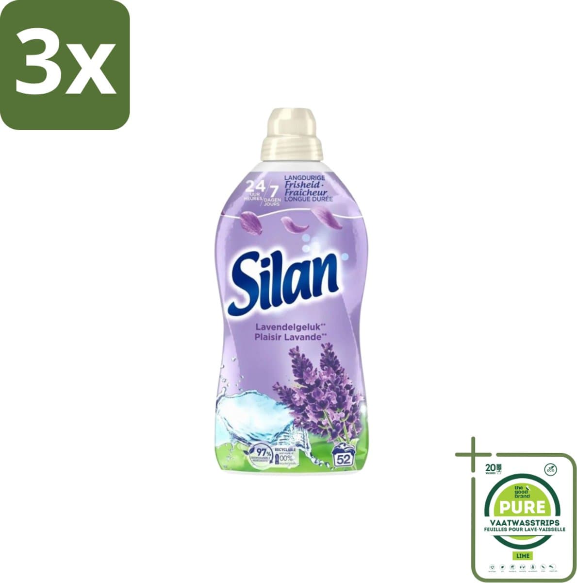 3 x Silan – Wasverzachter – Lavendelgeluk – 1144 ml - Grootverpakking - Wasverzachter - Wasverzachter Lavendel - Wasverzachter Voor Kleding - Wasverzachter Voor Textiel - Wasverzachter Voor Wasmachine — afbeelding 1