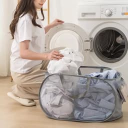 OKWISH Wasmand 2 Stuks - Faltbare Pop-up Wasmand - Wasmand met Deksel - Grijs - Polyester + Staaldraad — thumbnail 5