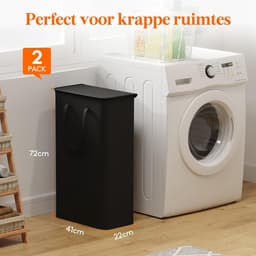 Set van 2 Slanke Wasmanden van 65 Liter – Opvouwbare Smalle Wasmand met Deksel, Verstevigde Bodem en Verlengde Handvatten – Ruimtebesparende Kledingopberger voor Slaapkamer, Badkamer en Wasruimte – Zwart — thumbnail 3