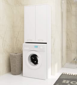 Badkamerkast voor Wasmachine FIN / Hoge Wasmachinekast met 2 Deuren / AKORD Furniture Factory / Wit / 64 x 180 x 30 cm — thumbnail 2
