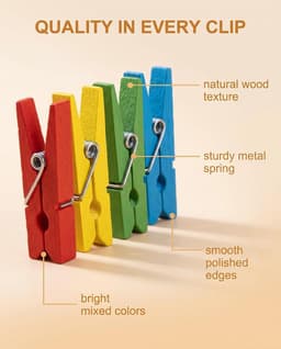 Wasknijpers van natuurlijk hout, kleurrijk, 80 stuks, doe-het-zelf decoratie, foto's, scrapbooking, kaarten, etiketten, cadeaupapier, knutselen, creatieve clips om op te hangen (3,5 cm) — thumbnail 5
